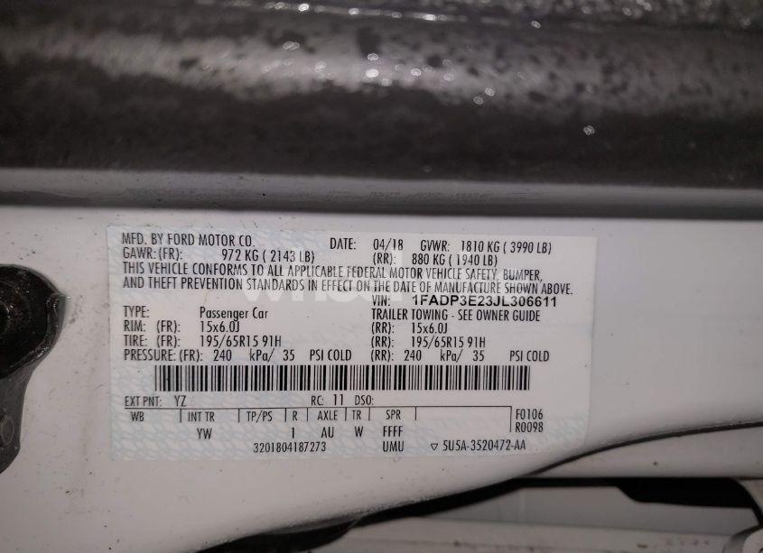 Photo 9 of 2018 Ford Focus S (VIN 1FADP3E23JL306611)