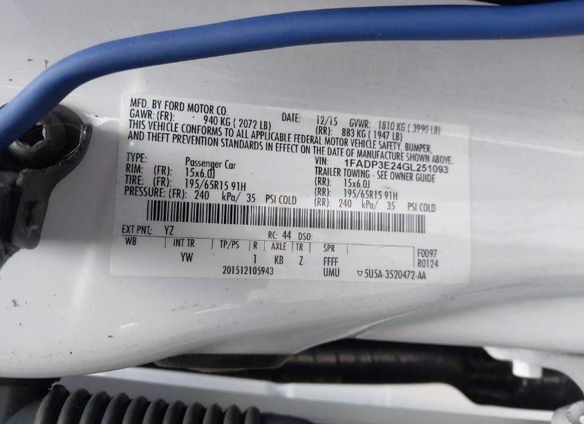 Photo 9 of 2016 Ford Focus S (VIN 1FADP3E24GL251093)