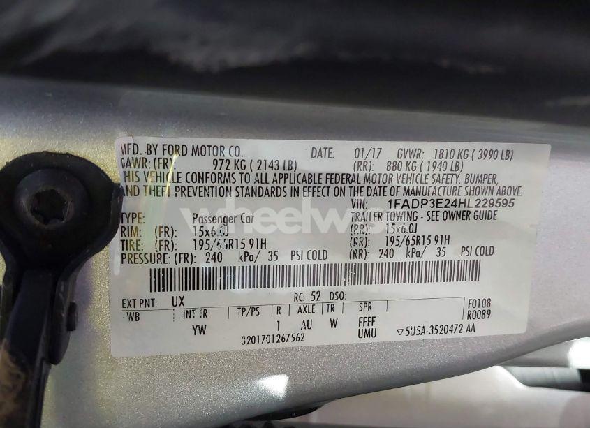 Photo 9 of 2017 Ford Focus S (VIN 1FADP3E24HL229595)