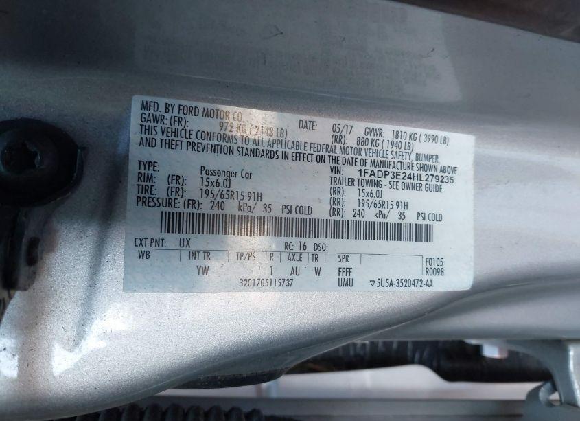 Photo 9 of 2017 Ford Focus S (VIN 1FADP3E24HL279235)