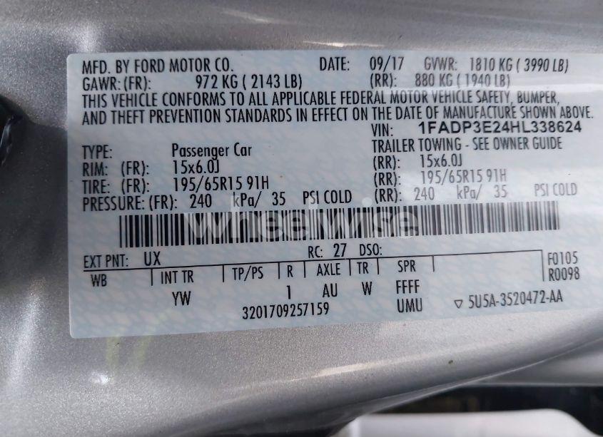 Photo 9 of 2017 Ford Focus S (VIN 1FADP3E24HL338624)