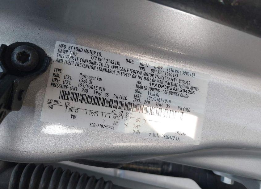 Photo 9 of 2018 Ford Focus S (VIN 1FADP3E24JL204296)