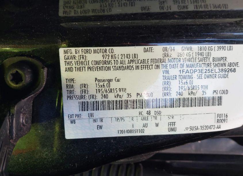 Photo 9 of 2014 Ford Focus S (VIN 1FADP3E25EL389268)