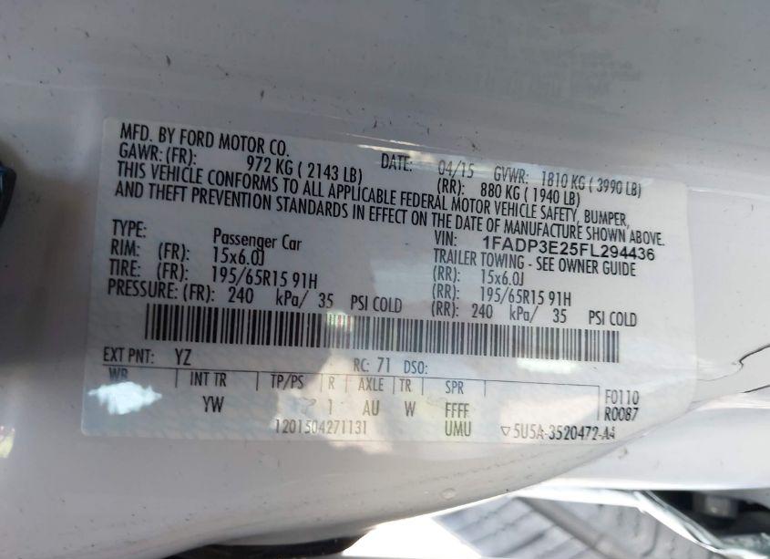 Photo 9 of 2015 Ford Focus S (VIN 1FADP3E25FL294436)