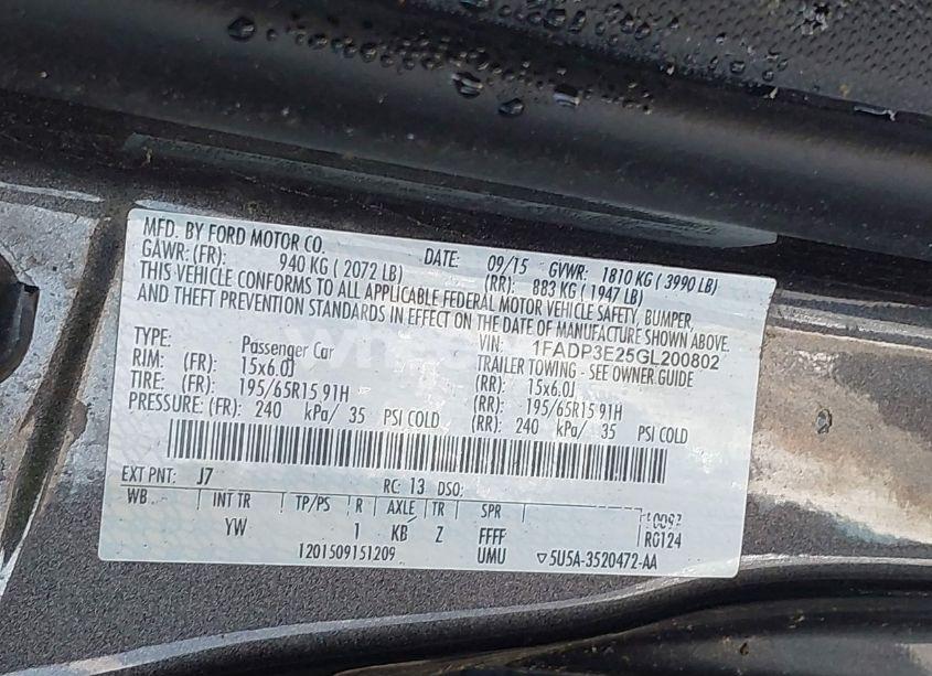 Photo 9 of 2016 Ford Focus S (VIN 1FADP3E25GL200802)