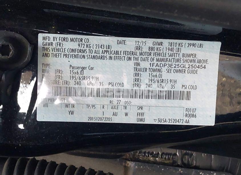 Photo 9 of 2016 Ford Focus S (VIN 1FADP3E25GL250454)