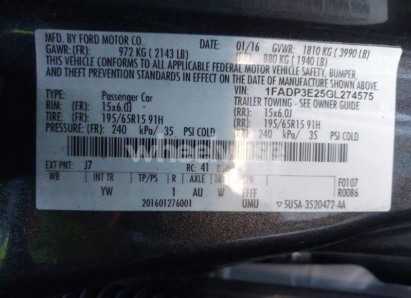 Photo 9 of 2016 Ford Focus S (VIN 1FADP3E25GL274575)