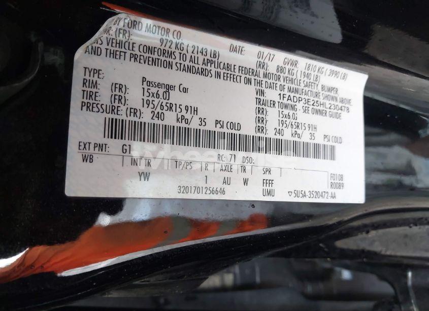 Photo 9 of 2017 Ford Focus S (VIN 1FADP3E25HL230478)