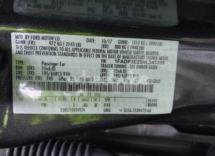 Photo 9 of 2017 Ford Focus S (VIN 1FADP3E25HL345209)