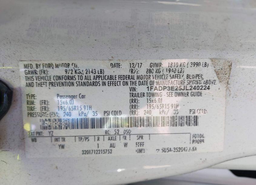 Photo 9 of 2018 Ford Focus S (VIN 1FADP3E25JL240224)