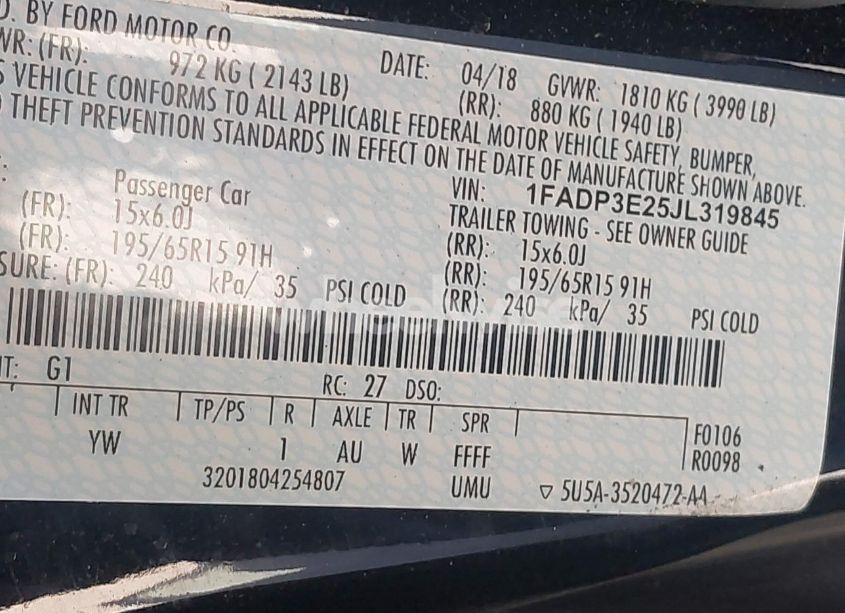 Photo 9 of 2018 Ford Focus S (VIN 1FADP3E25JL319845)