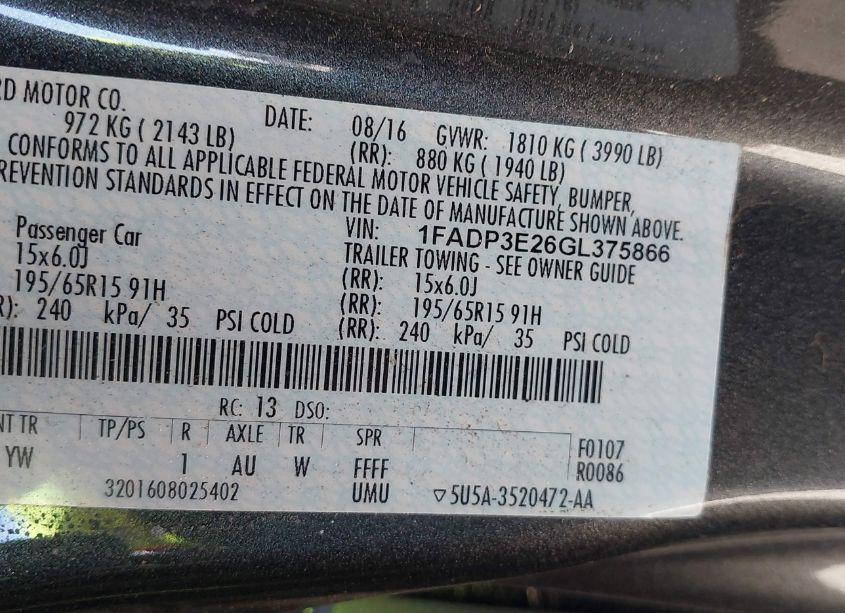 Photo 9 of 2016 Ford Focus S (VIN 1FADP3E26GL375866)