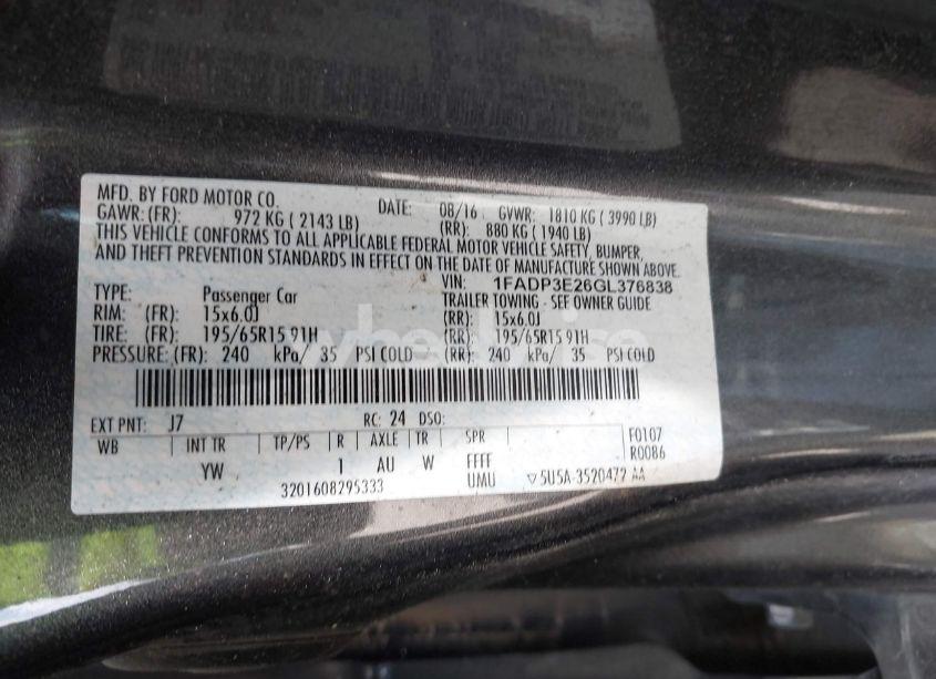 Photo 9 of 2016 Ford Focus S (VIN 1FADP3E26GL376838)