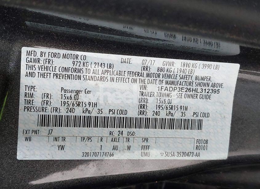 Photo 9 of 2017 Ford Focus S (VIN 1FADP3E26HL312395)