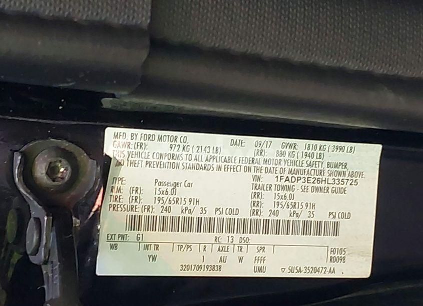 Photo 9 of 2017 Ford Focus S (VIN 1FADP3E26HL335725)