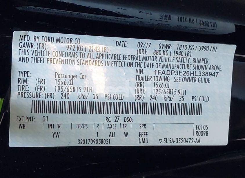 Photo 9 of 2017 Ford Focus S (VIN 1FADP3E26HL338947)