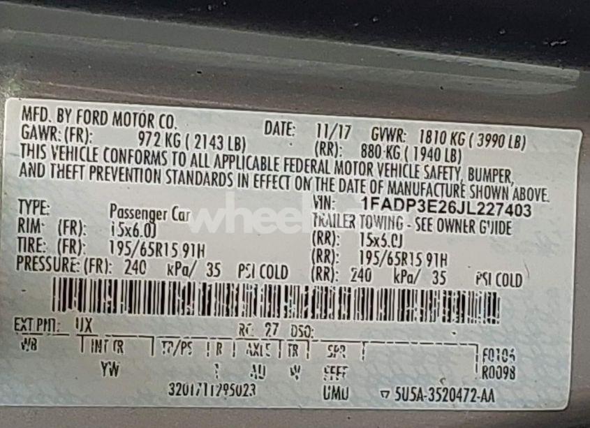 Photo 9 of 2018 Ford Focus S (VIN 1FADP3E26JL227403)