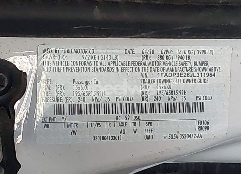 Photo 9 of 2018 Ford Focus S (VIN 1FADP3E26JL311964)