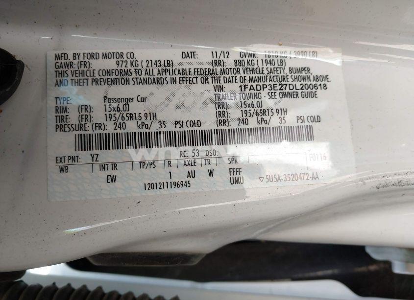 Photo 9 of 2013 Ford Focus S (VIN 1FADP3E27DL200618)