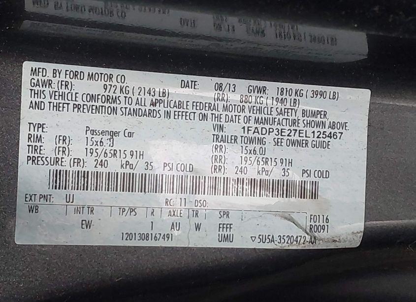 Photo 9 of 2014 Ford Focus S (VIN 1FADP3E27EL125467)