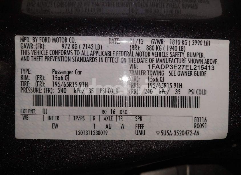 Photo 9 of 2014 Ford Focus S (VIN 1FADP3E27EL215413)