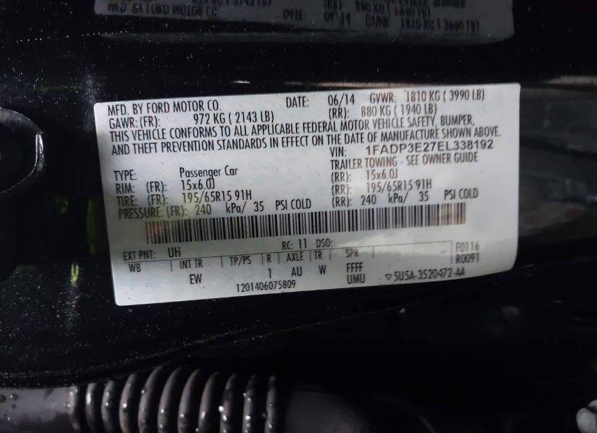 Photo 9 of 2014 Ford Focus S (VIN 1FADP3E27EL338192)