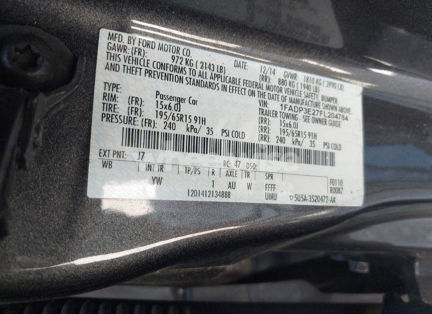 Photo 9 of 2015 Ford Focus S (VIN 1FADP3E27FL204784)