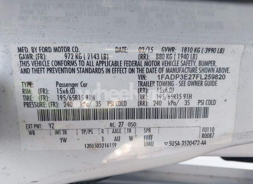 Photo 9 of 2015 Ford Focus S (VIN 1FADP3E27FL259820)