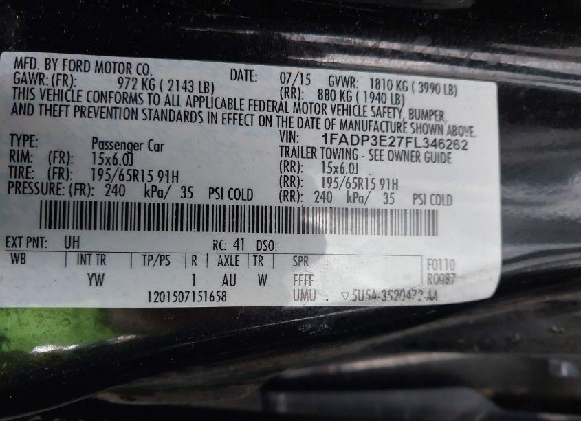 Photo 9 of 2015 Ford Focus S (VIN 1FADP3E27FL346262)