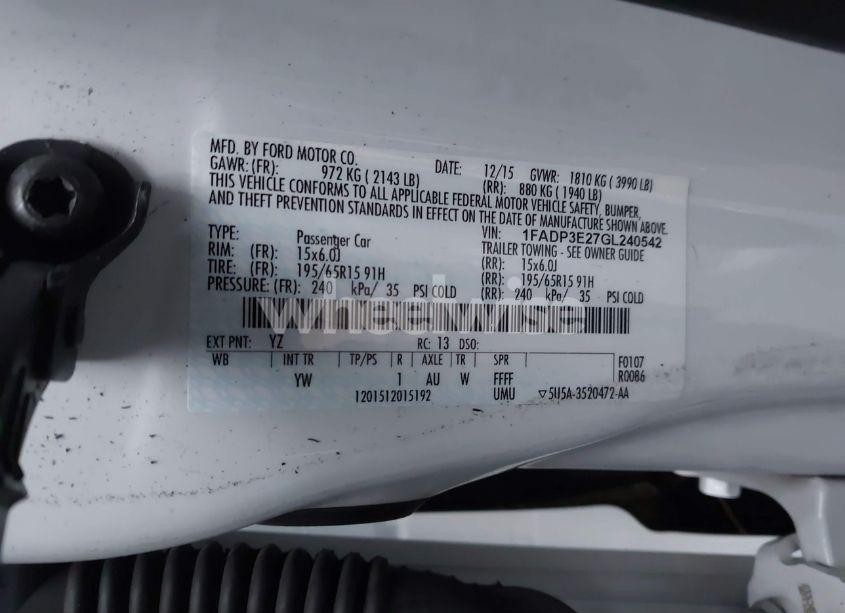 Photo 9 of 2016 Ford Focus S (VIN 1FADP3E27GL240542)