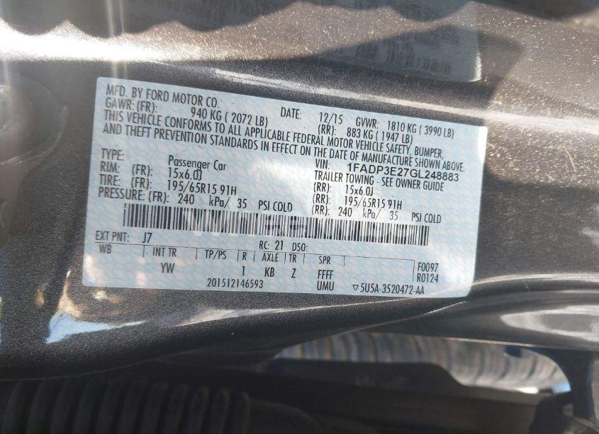 Photo 9 of 2016 Ford Focus S (VIN 1FADP3E27GL248883)