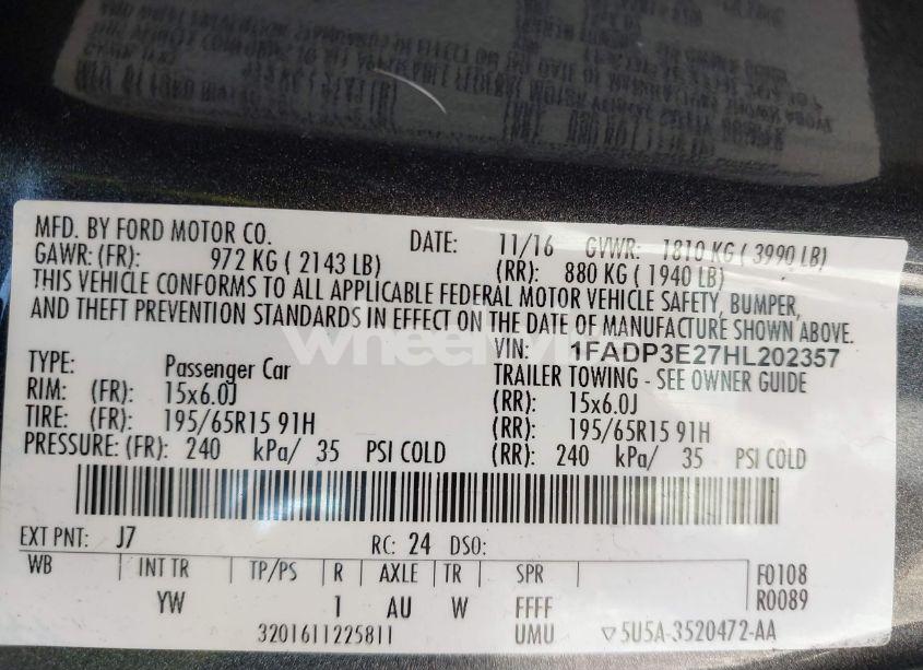 Photo 9 of 2017 Ford Focus S (VIN 1FADP3E27HL202357)