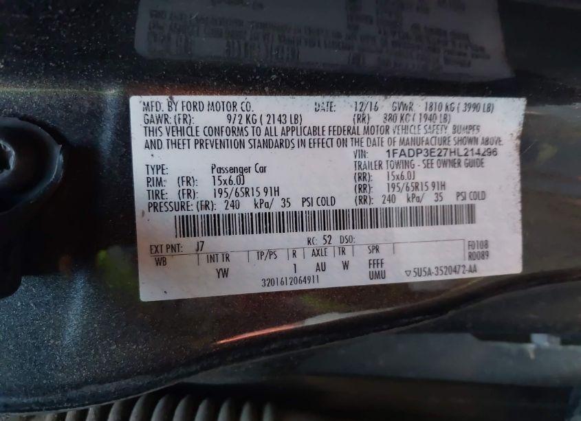 Photo 9 of 2017 Ford Focus S (VIN 1FADP3E27HL214296)