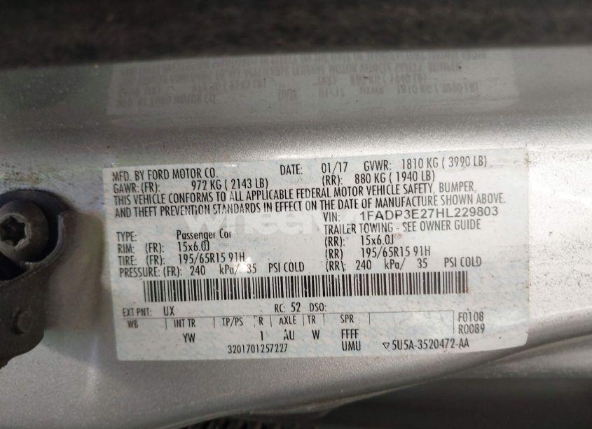 Photo 9 of 2017 Ford Focus S (VIN 1FADP3E27HL229803)