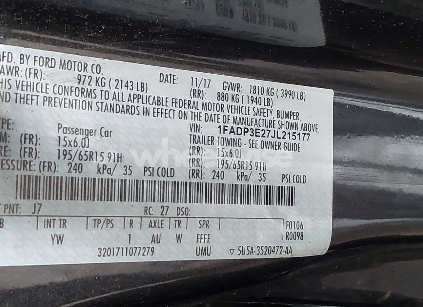 Photo 9 of 2018 Ford Focus S (VIN 1FADP3E27JL215177)