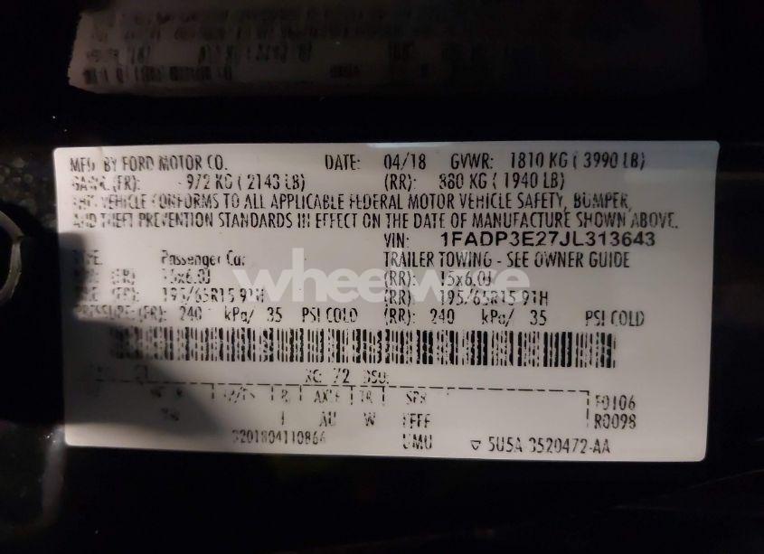 Photo 9 of 2018 Ford Focus S (VIN 1FADP3E27JL313643)