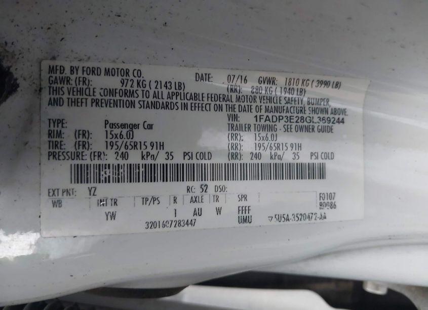 Photo 9 of 2016 Ford Focus S (VIN 1FADP3E28GL369244)