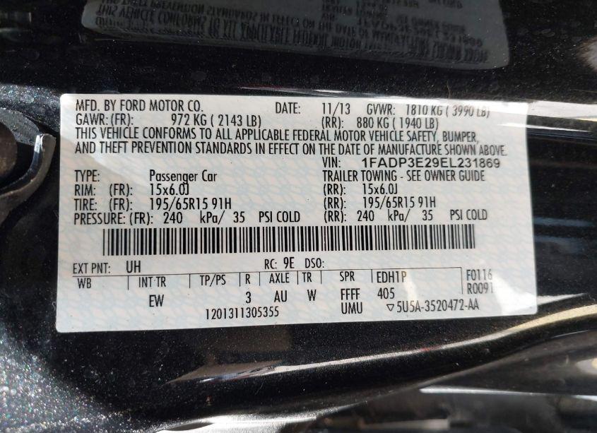 Photo 9 of 2014 Ford Focus S (VIN 1FADP3E29EL231869)