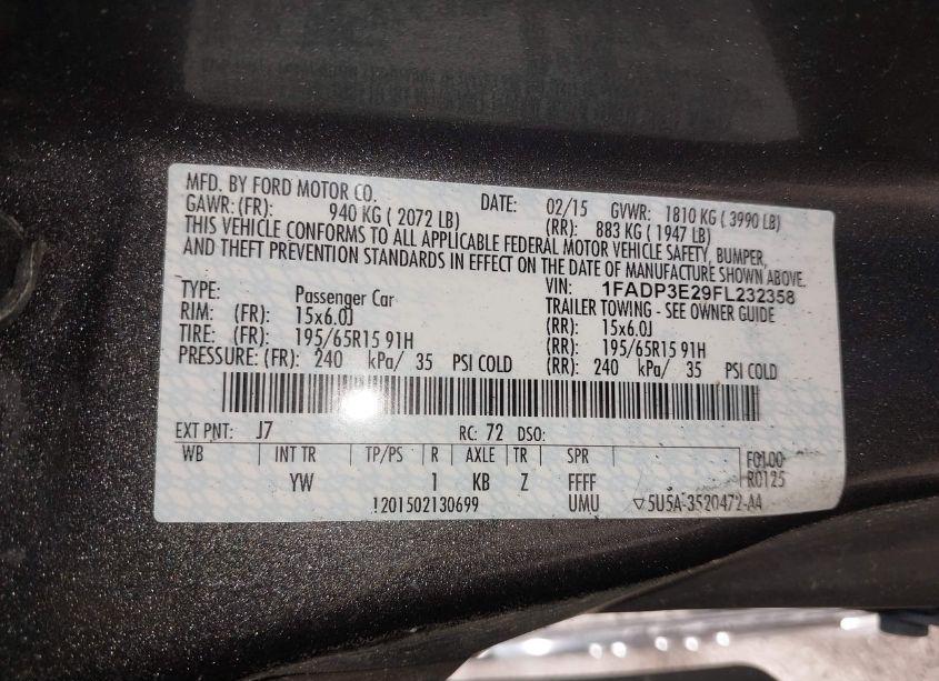 Photo 9 of 2015 Ford Focus S (VIN 1FADP3E29FL232358)