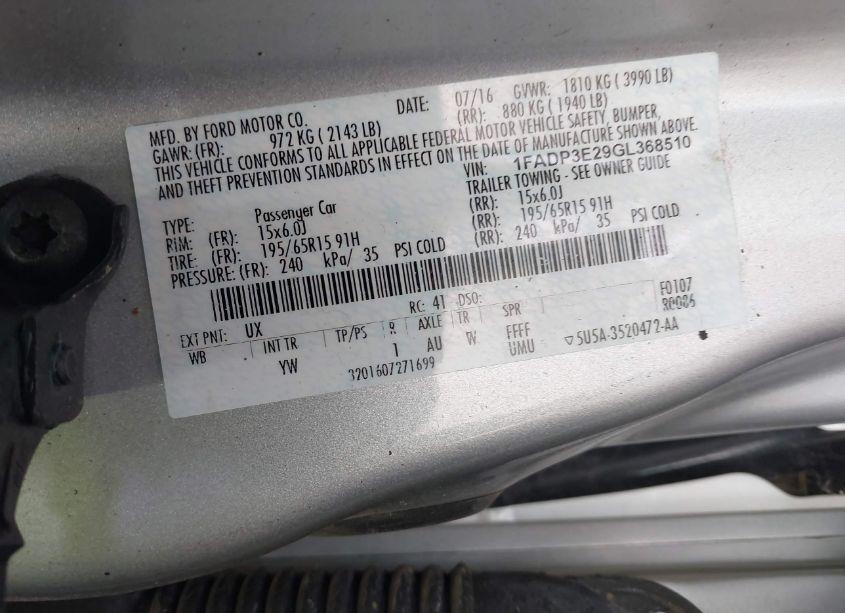 Photo 9 of 2016 Ford Focus S (VIN 1FADP3E29GL368510)