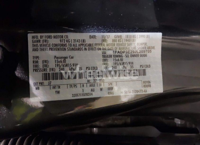 Photo 9 of 2018 Ford Focus S (VIN 1FADP3E29JL209705)