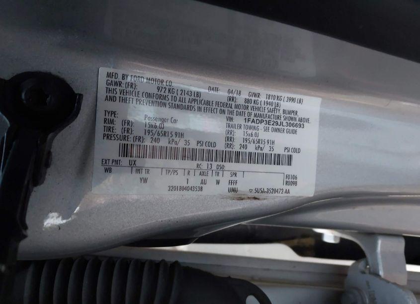 Photo 9 of 2018 Ford Focus S (VIN 1FADP3E29JL306693)