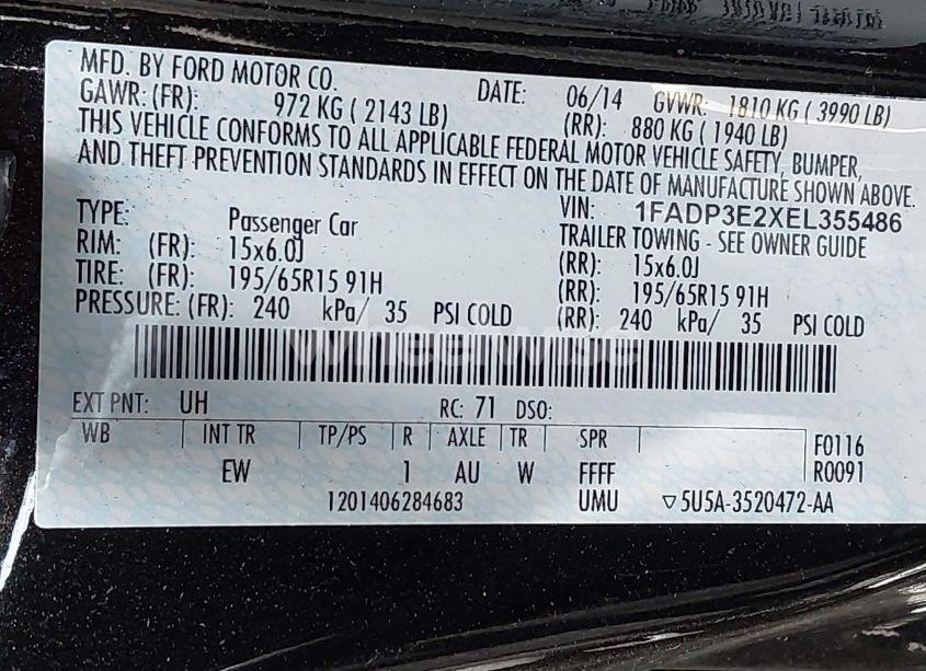 Photo 9 of 2014 Ford Focus S (VIN 1FADP3E2XEL355486)