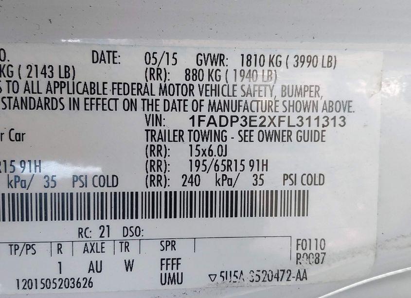 Photo 9 of 2015 Ford Focus S (VIN 1FADP3E2XFL311313)