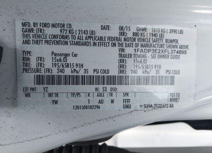 Photo 9 of 2015 Ford Focus S (VIN 1FADP3E2XFL374895)