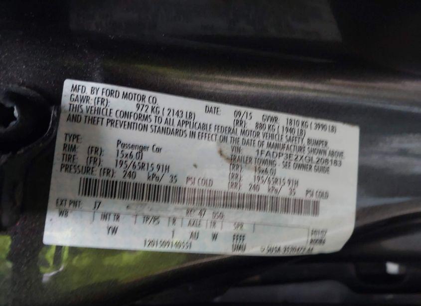 Photo 9 of 2016 Ford Focus S (VIN 1FADP3E2XGL208183)