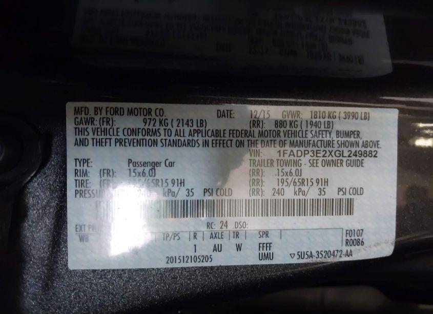 Photo 9 of 2016 Ford Focus S (VIN 1FADP3E2XGL249882)