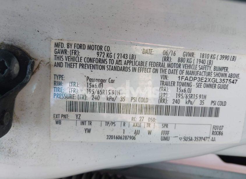 Photo 9 of 2016 Ford Focus S (VIN 1FADP3E2XGL357547)