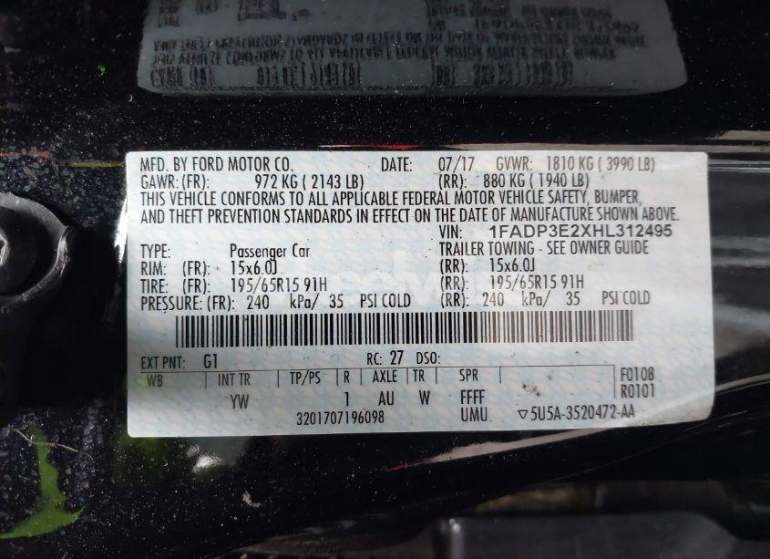 Photo 9 of 2017 Ford Focus S (VIN 1FADP3E2XHL312495)