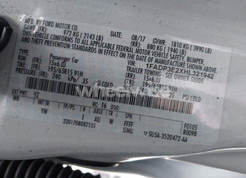 Photo 9 of 2017 Ford Focus S (VIN 1FADP3E2XHL321942)